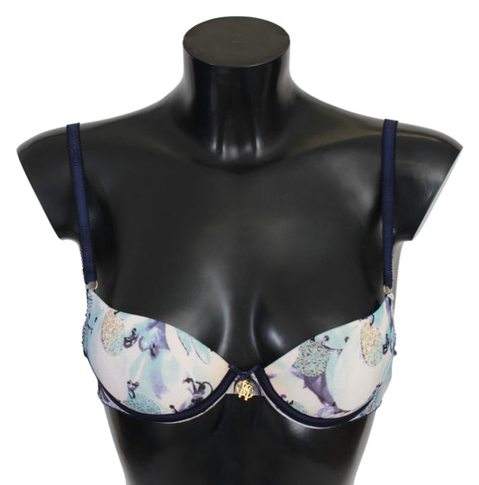 Roberto Cavalli Blue Printed Nylon Reggiseno Bra Women's Underwear