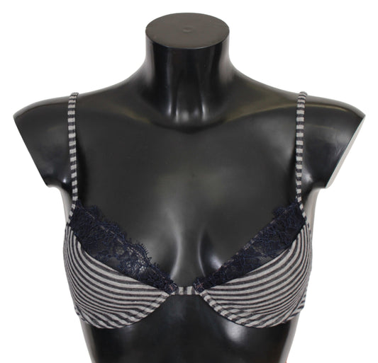 Ermanno Scervino Blue Stripes Lace Reggiseno Bra Women's Underwear