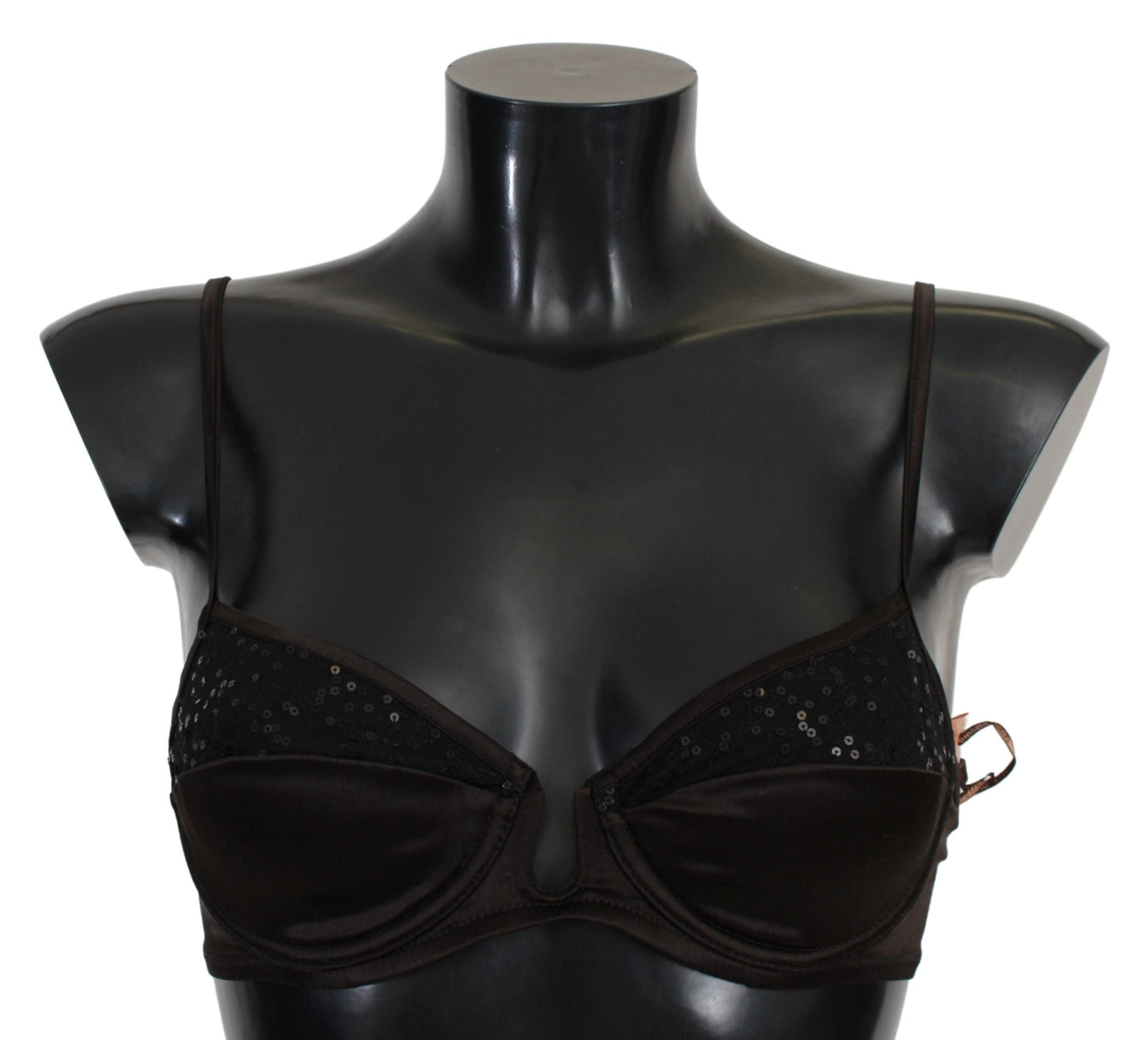 Ermanno Scervino Brown Sequined Balconcino Bra Women's Underwear
