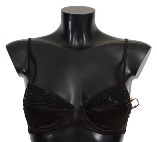 Ermanno Scervino Brown Sequined Balconcino Bra Women's Underwear