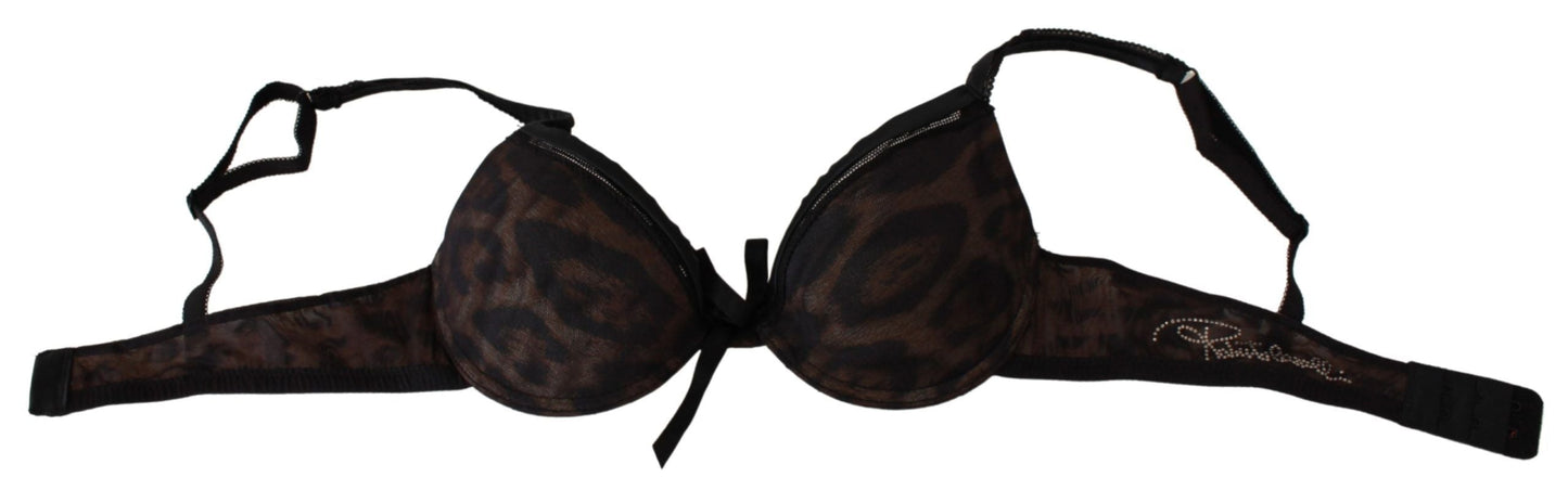 Roberto Cavalli Black Leopard Nylon Push Up Bra Women's Underwear