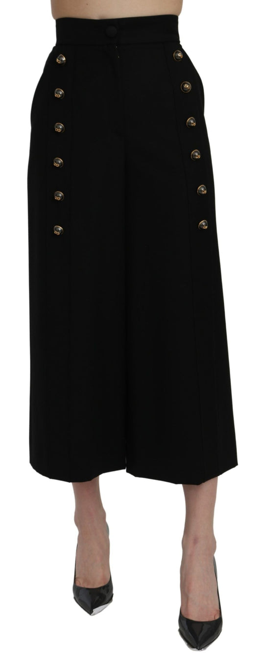 Dolce & Gabbana Black High Waist Wide Leg Cropped Women's Pants