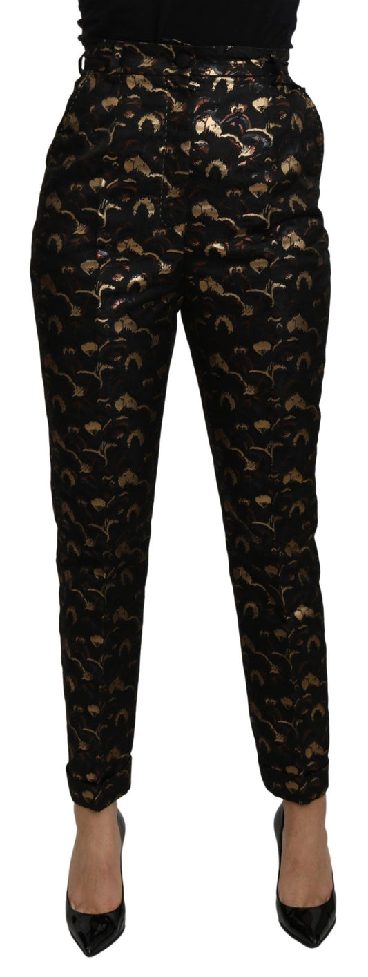 Dolce & Gabbana Black Gold Brocade High Waist Women's Pants