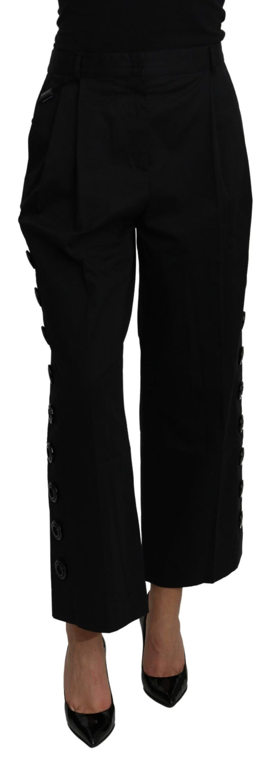 Dolce & Gabbana Black High Waist Cropped Cotton Stretch Women's Pants