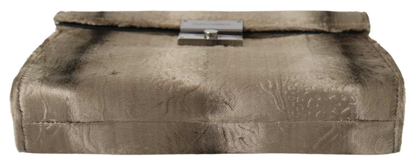 Dolce & Gabbana Beige Velvet Floral Leather Men Document Men's Briefcase