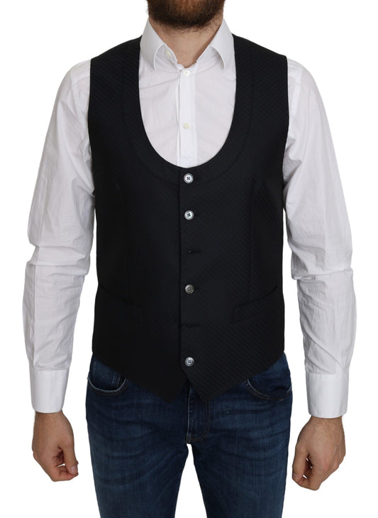 Dolce & Gabbana Blue Silk Romb Pattern Formal Coat Men's Vest