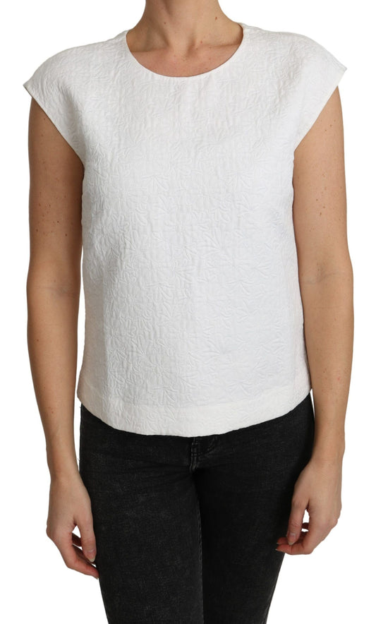 Dolce & Gabbana White Floral Brocade Blouse Cotton Women's Top