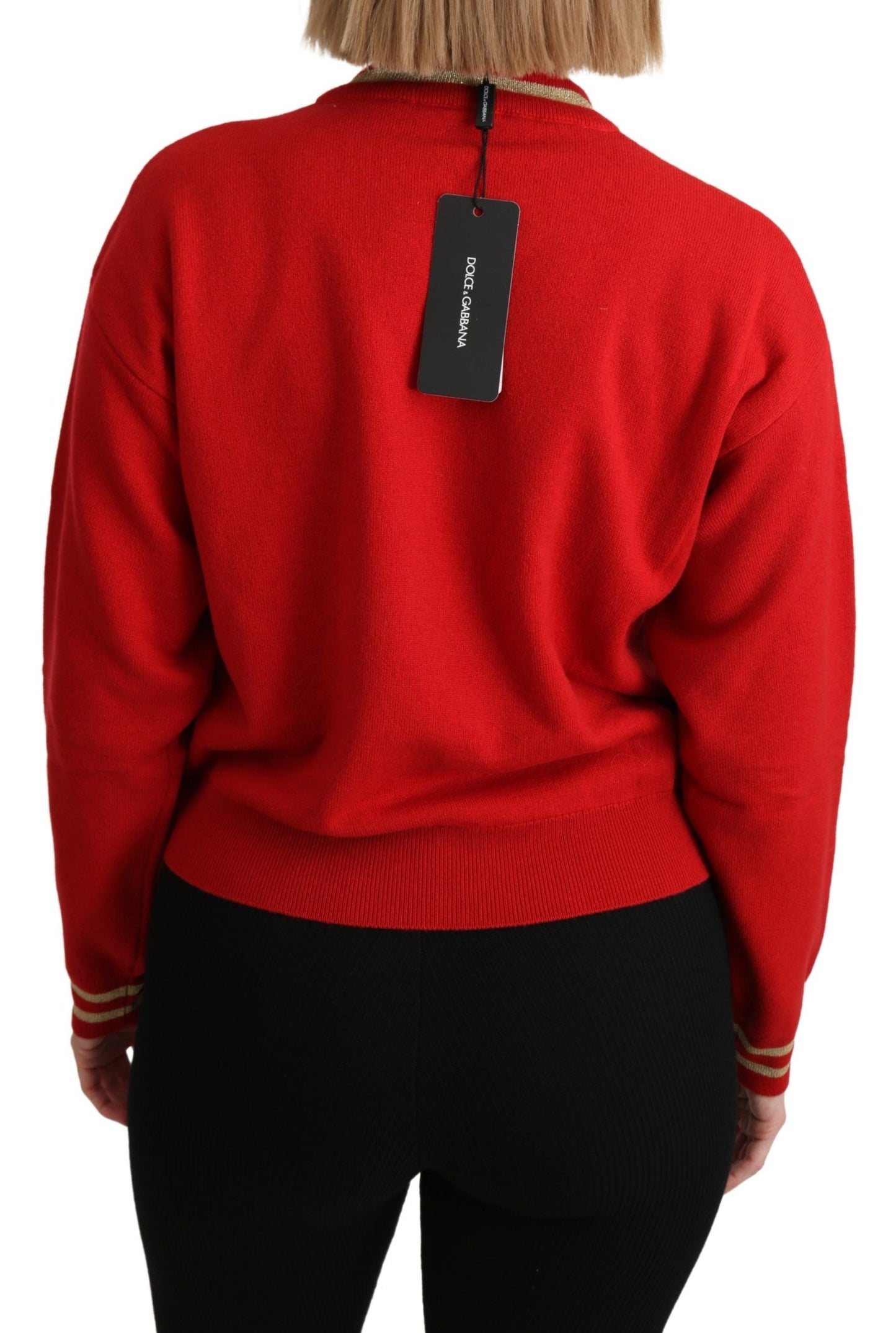 Dolce & Gabbana Red Knitted Cashmere Cartoon Top Women's Sweater