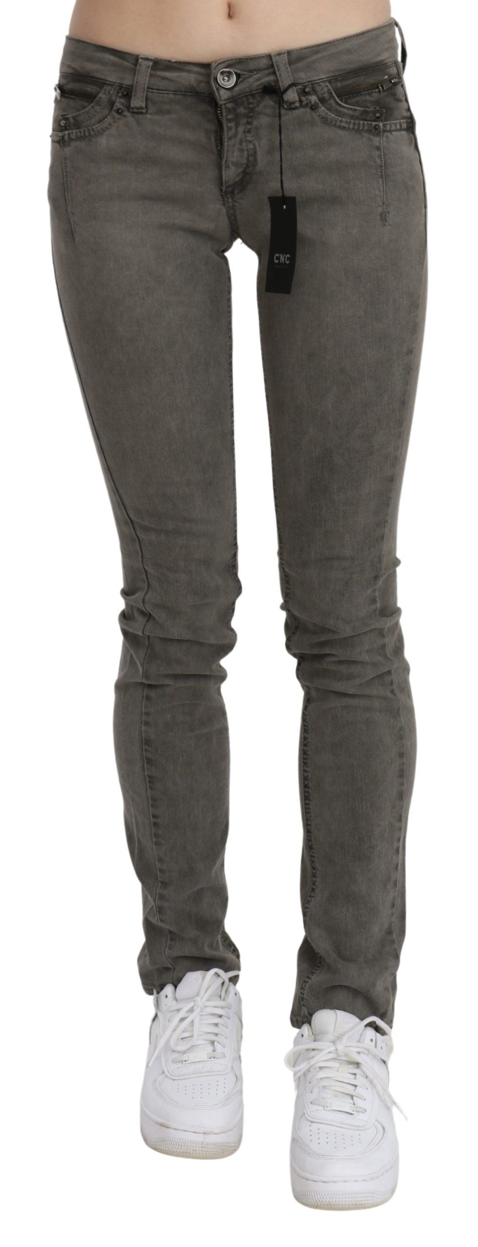 Costume National Gray Low Waist Skinny Denim Cotton Women's Jeans