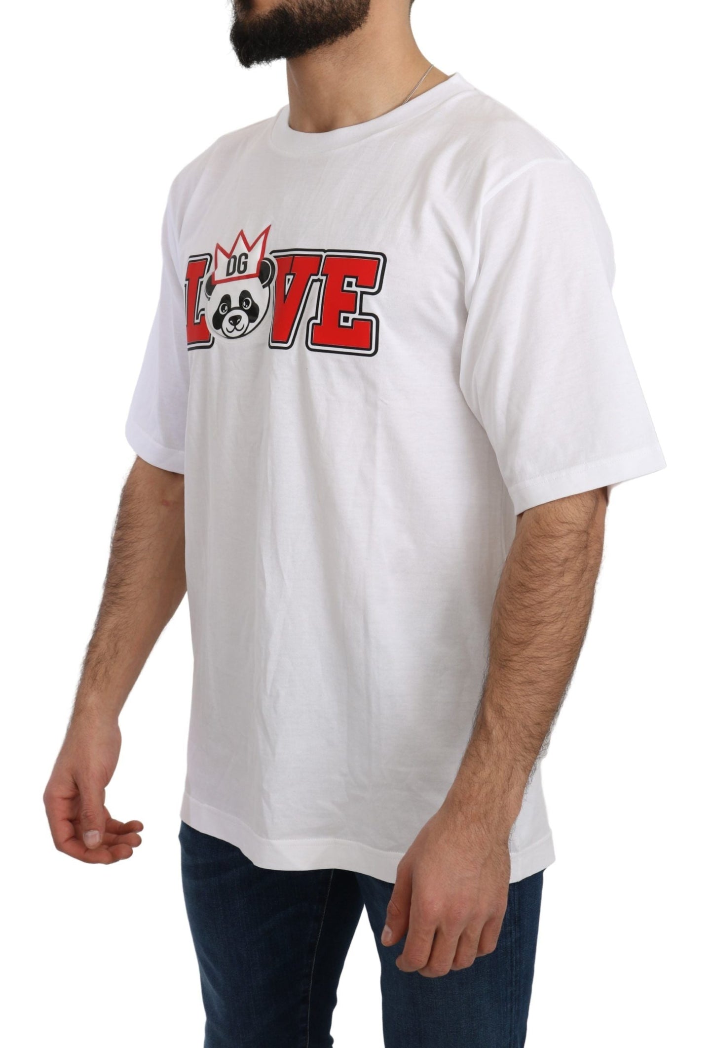 Dolce & Gabbana White Love Panda Print Top Men's T-shirt