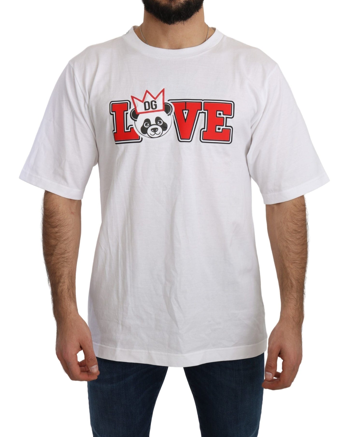 Dolce & Gabbana White Love Panda Print Top Men's T-shirt