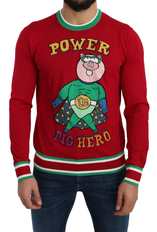 Dolce & Gabbana Red Wool Silk Pig of the Year Men's Sweater