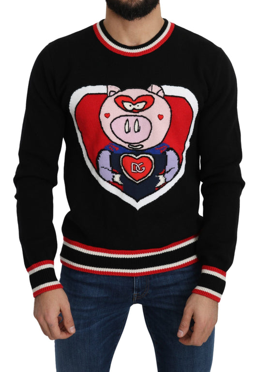 Dolce & Gabbana Black Cashmere Pig of the Year Pullover Men's Sweater