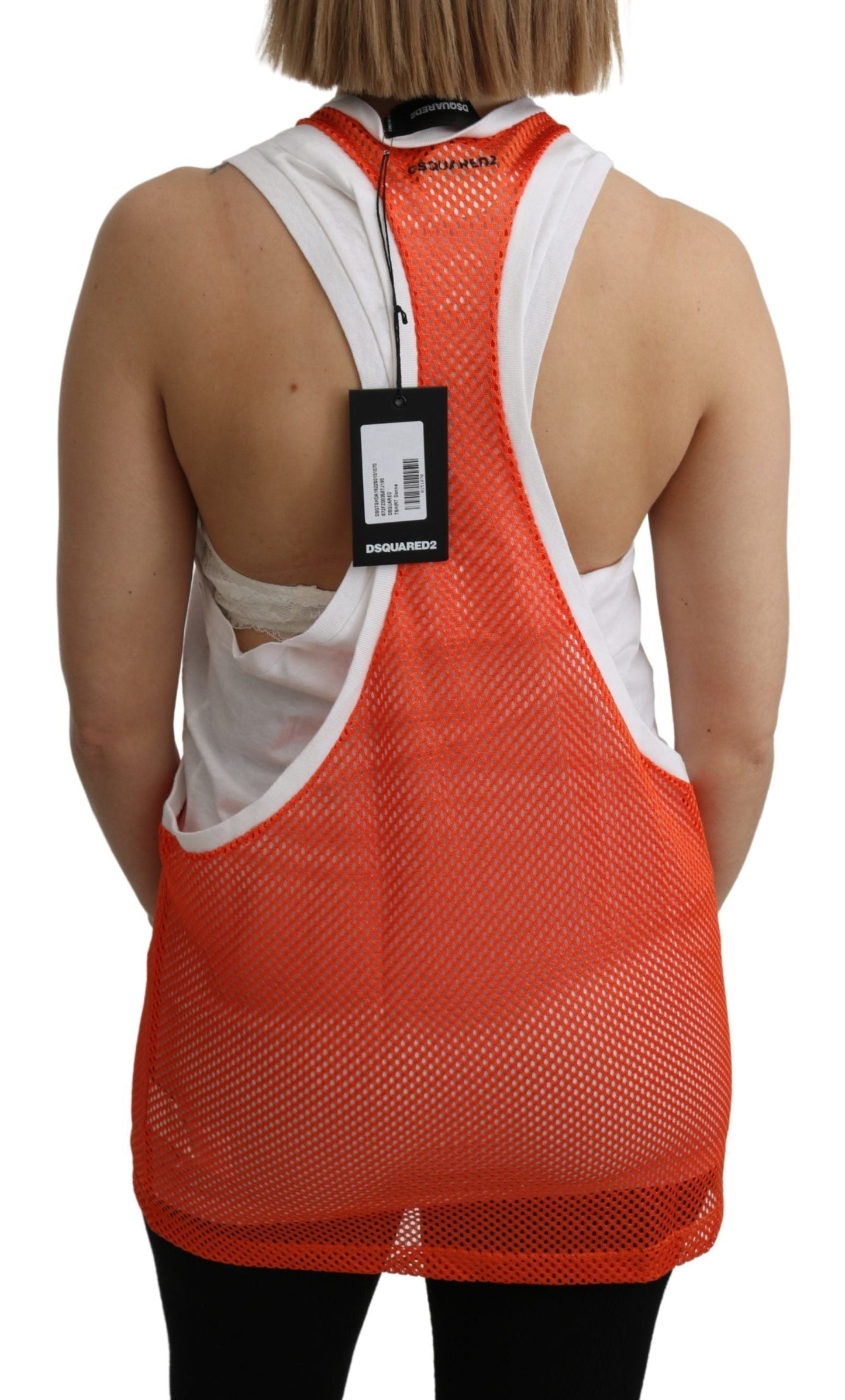 Dsquared�� Orange White Crewneck Sleeveless Tank T-shirt Dress Women's Top