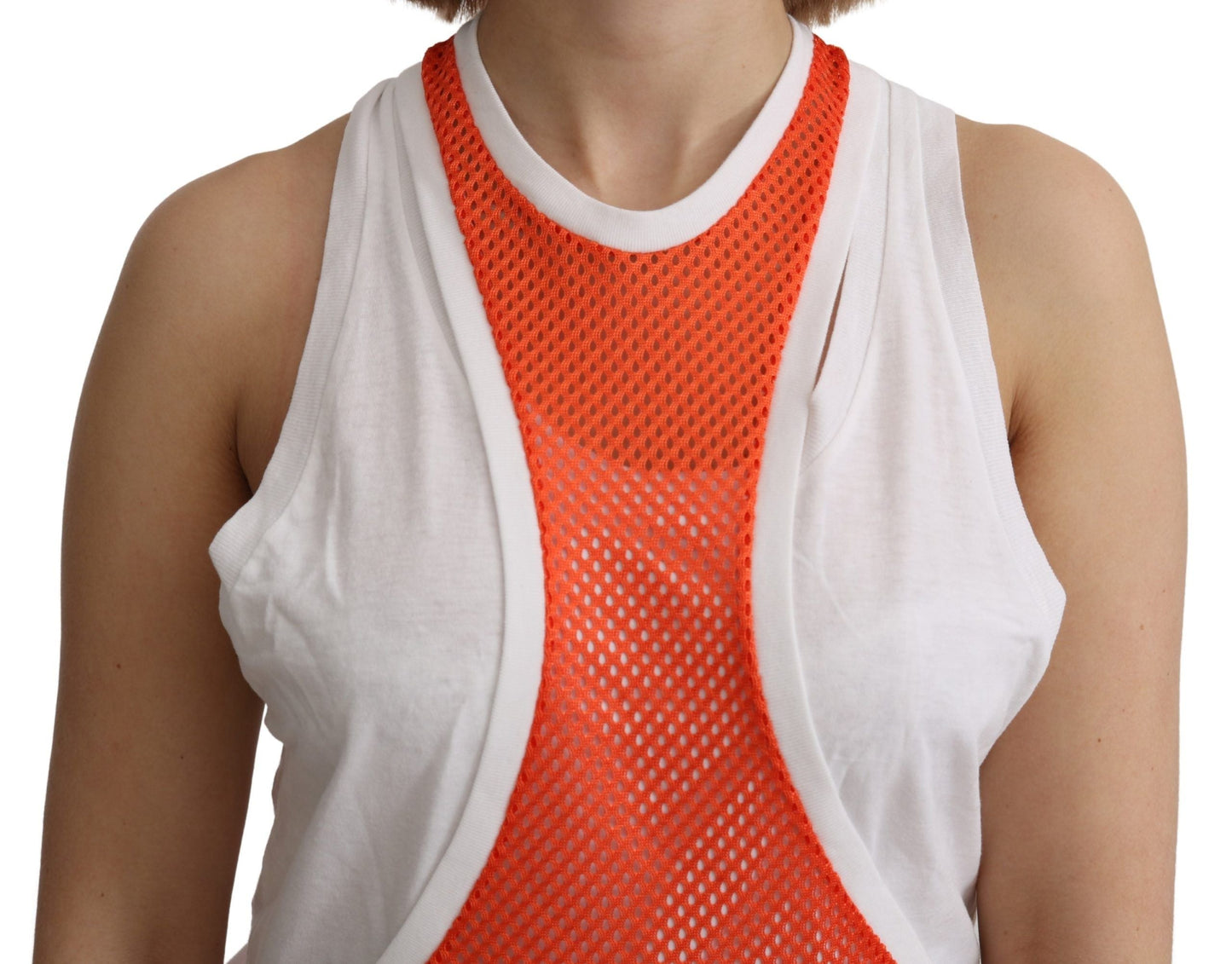 Dsquared�� Orange White Crewneck Sleeveless Tank T-shirt Dress Women's Top