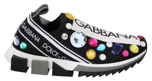 Dolce & Gabbana Black Multicolor Crystal Sneakers Women's Shoes