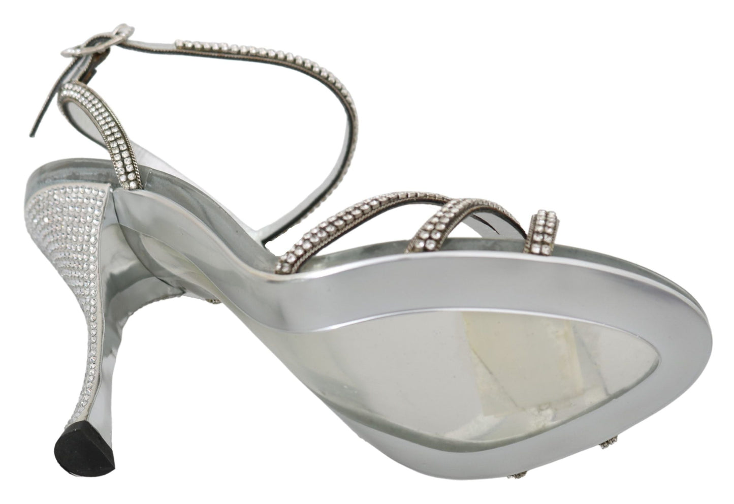 Dolce & Gabbana Silver Crystal Ankle Strap Sandals Women's Shoes