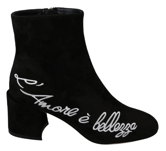 Dolce & Gabbana Black Suede L'Amore E'Bellezza Boots Women's Shoes