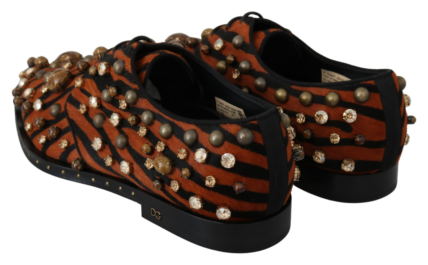 Dolce & Gabbana Orange Pony Hair Crystal Dress Broque Women's Shoes