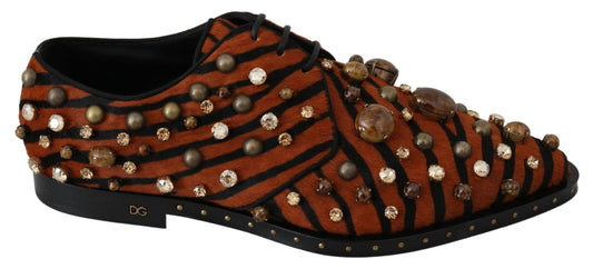 Dolce & Gabbana Orange Pony Hair Crystal Dress Broque Women's Shoes
