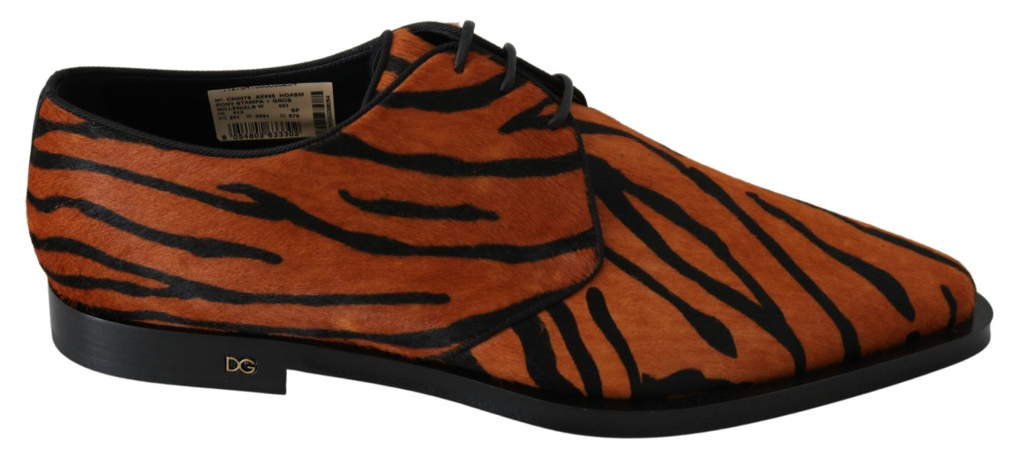 Dolce & Gabbana Orange Pony Hair Formal Dress Broque Women's Shoes