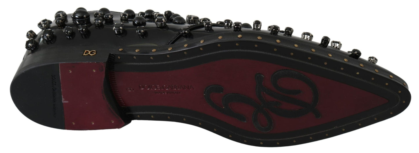 Dolce & Gabbana Black Leather Crystals Dress Broque Women's Shoes