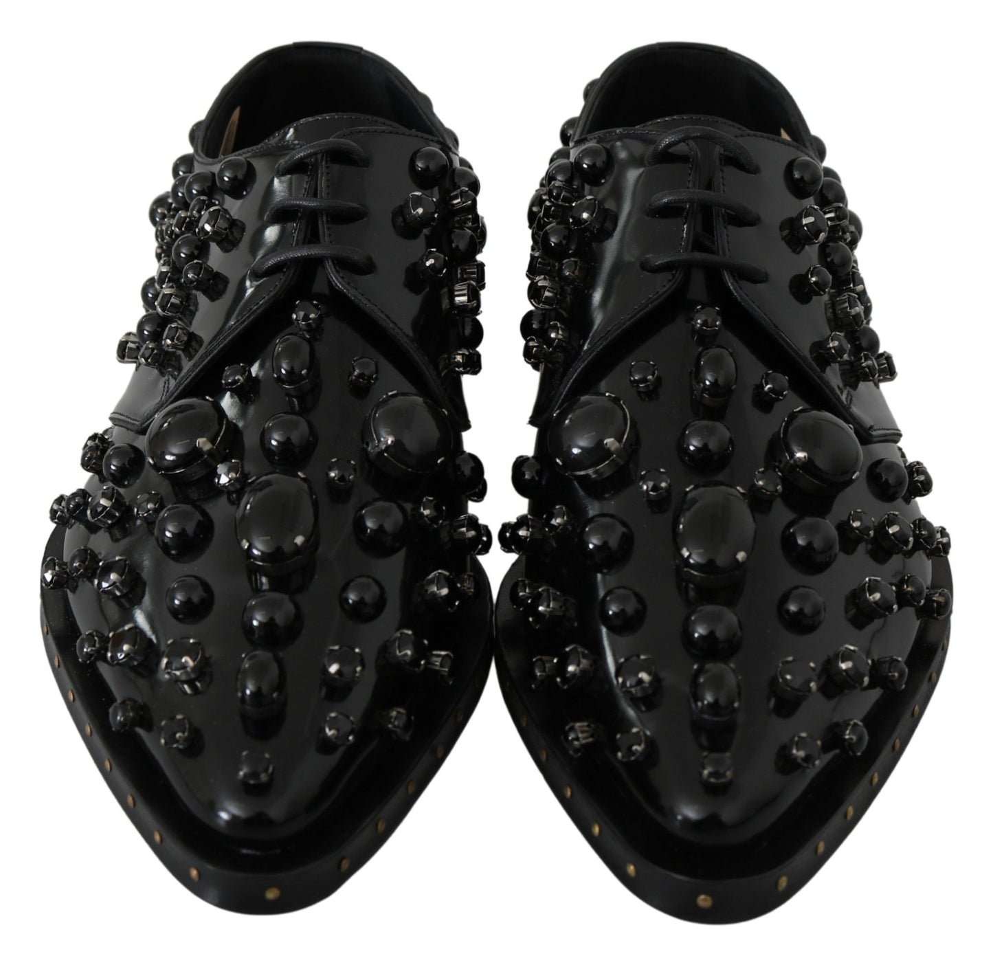 Dolce & Gabbana Black Leather Crystals Dress Broque Women's Shoes