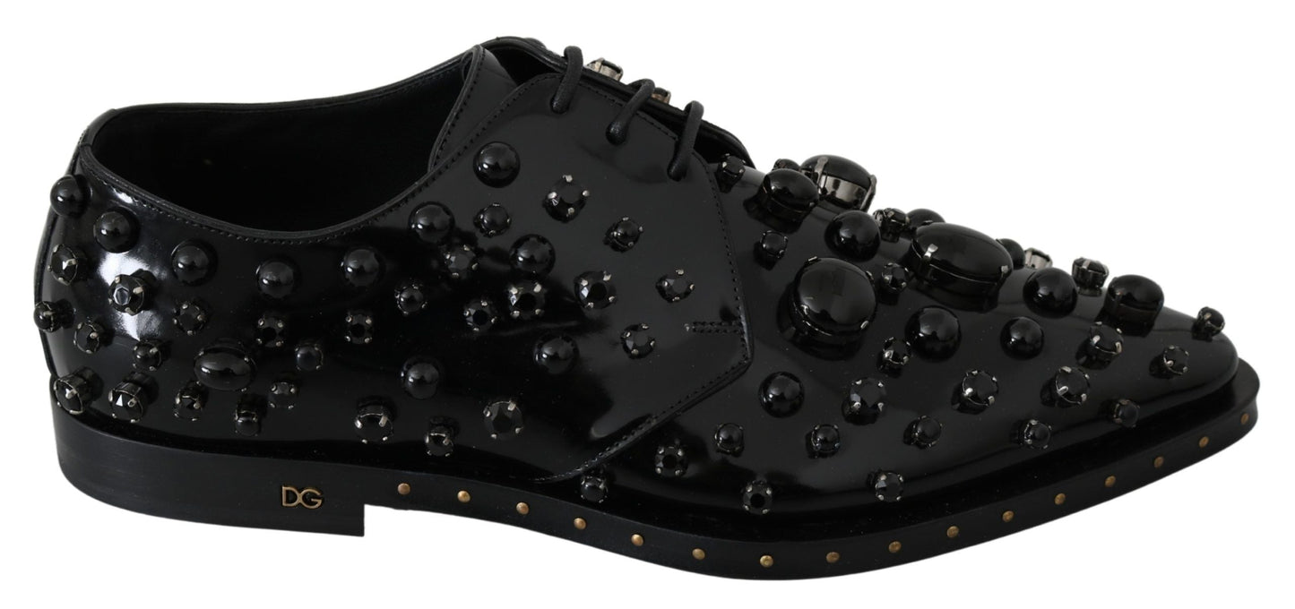 Dolce & Gabbana Black Leather Crystals Dress Broque Women's Shoes