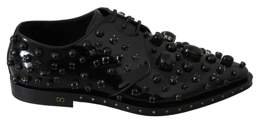 Dolce & Gabbana Black Leather Crystals Dress Broque Women's Shoes