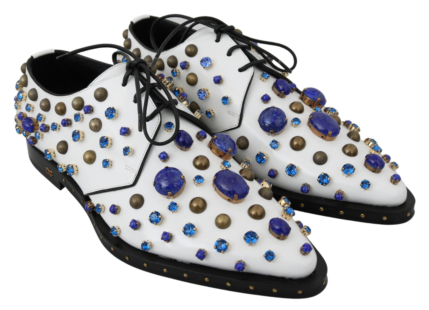 Dolce & Gabbana White Leather Crystals Dress Broque Women's Shoes