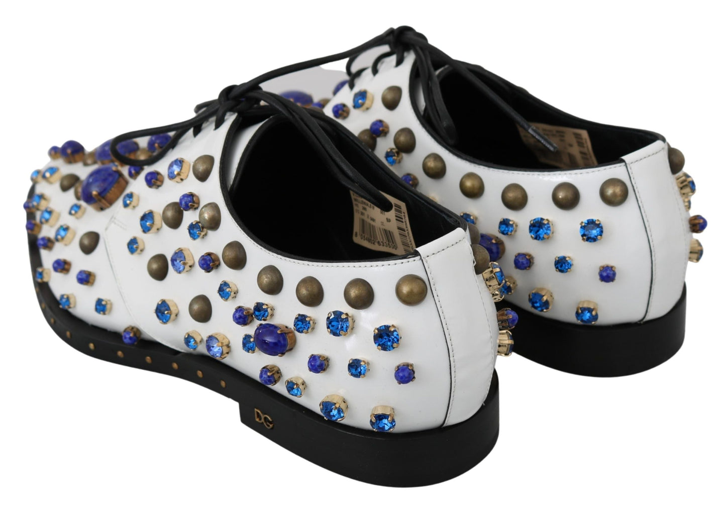 Dolce & Gabbana White Leather Crystals Dress Broque Women's Shoes