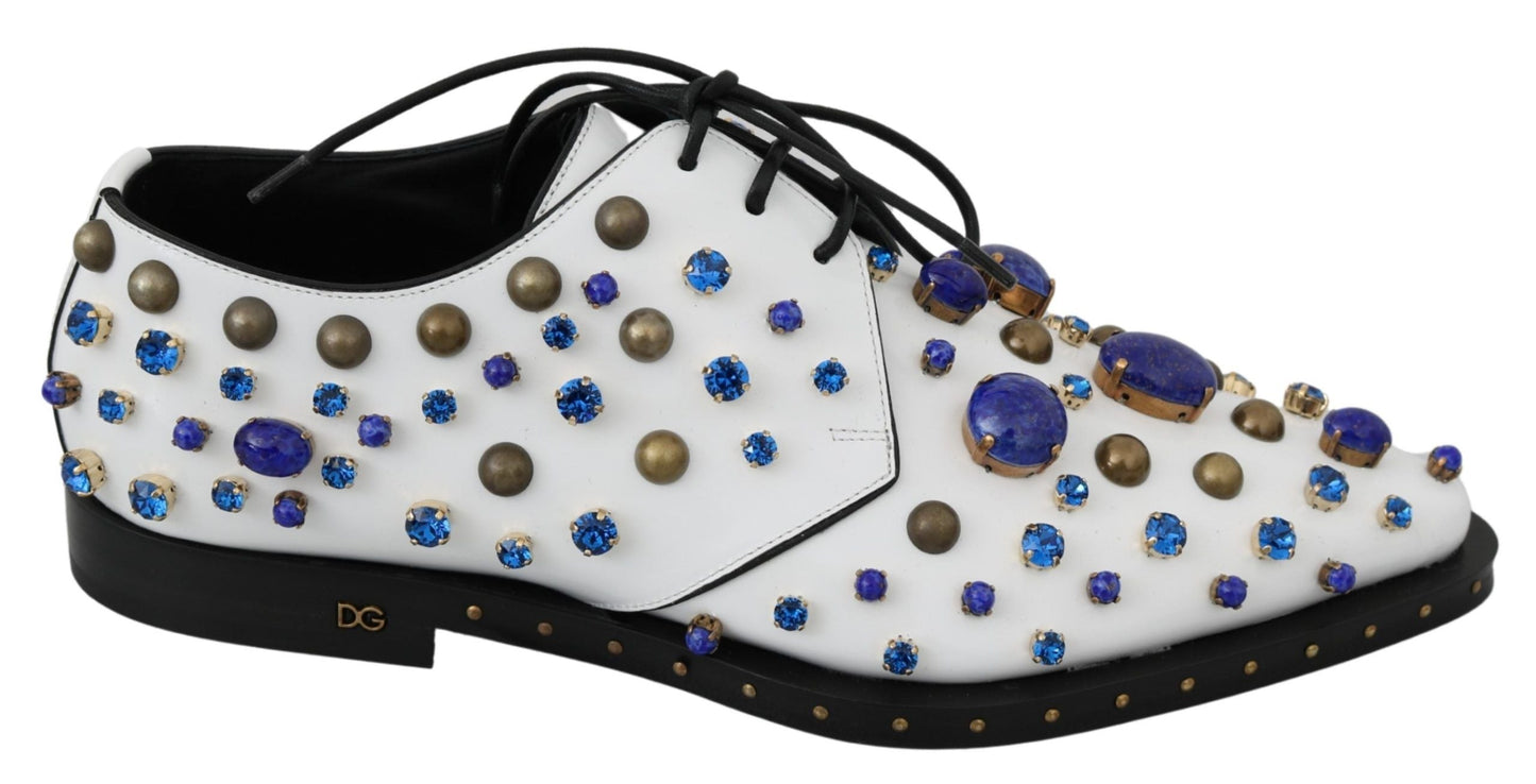 Dolce & Gabbana White Leather Crystals Dress Broque Women's Shoes