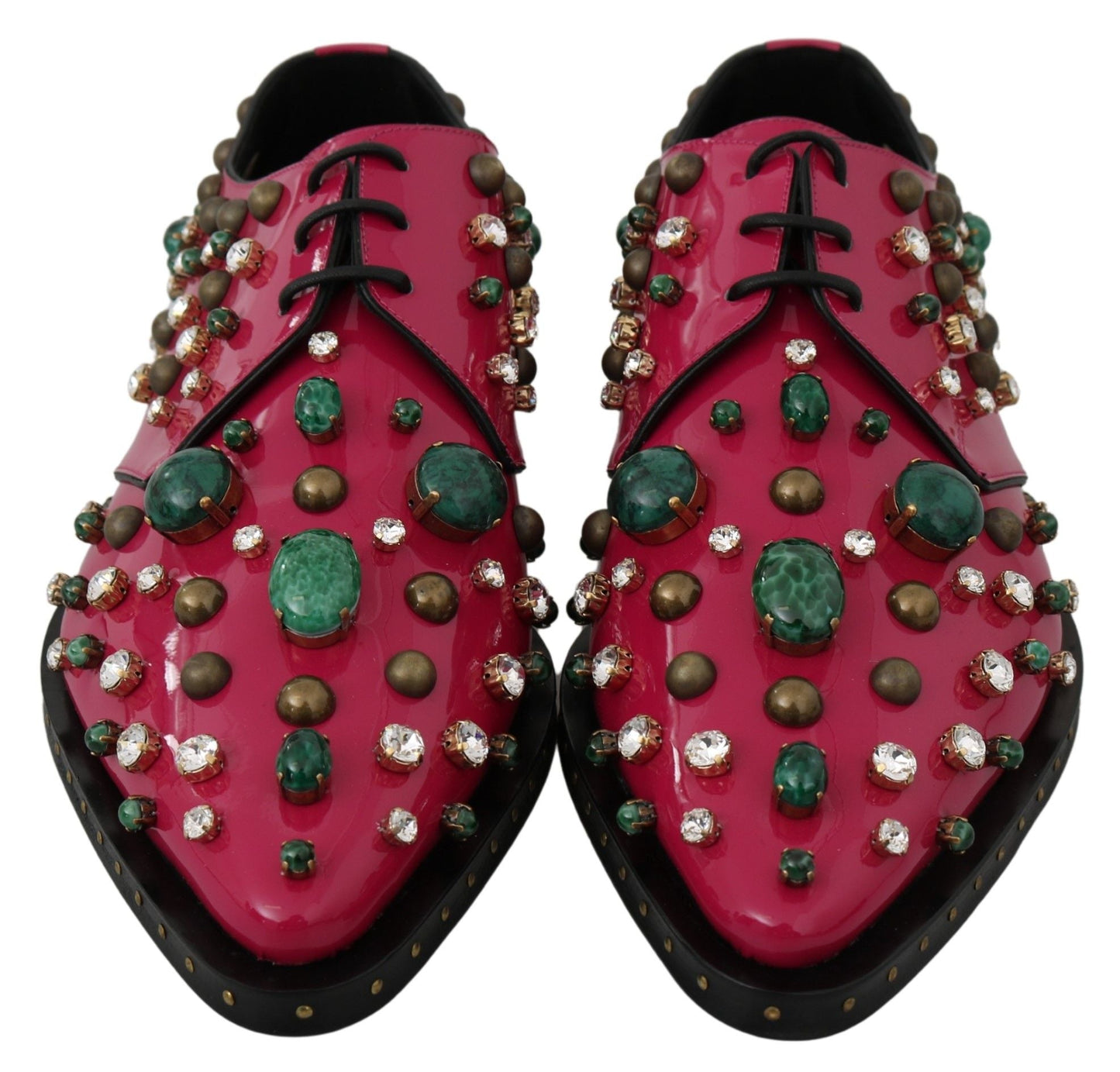 Dolce & Gabbana Pink Leather Crystals Dress Broque Women's Shoes