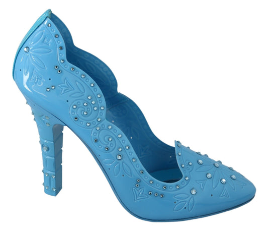 Dolce & Gabbana Blue Crystal Floral CINDERELLA Heels Women's Shoes