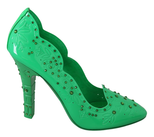 Dolce & Gabbana Green Crystal Floral Heels CINDERELLA Women's Shoes