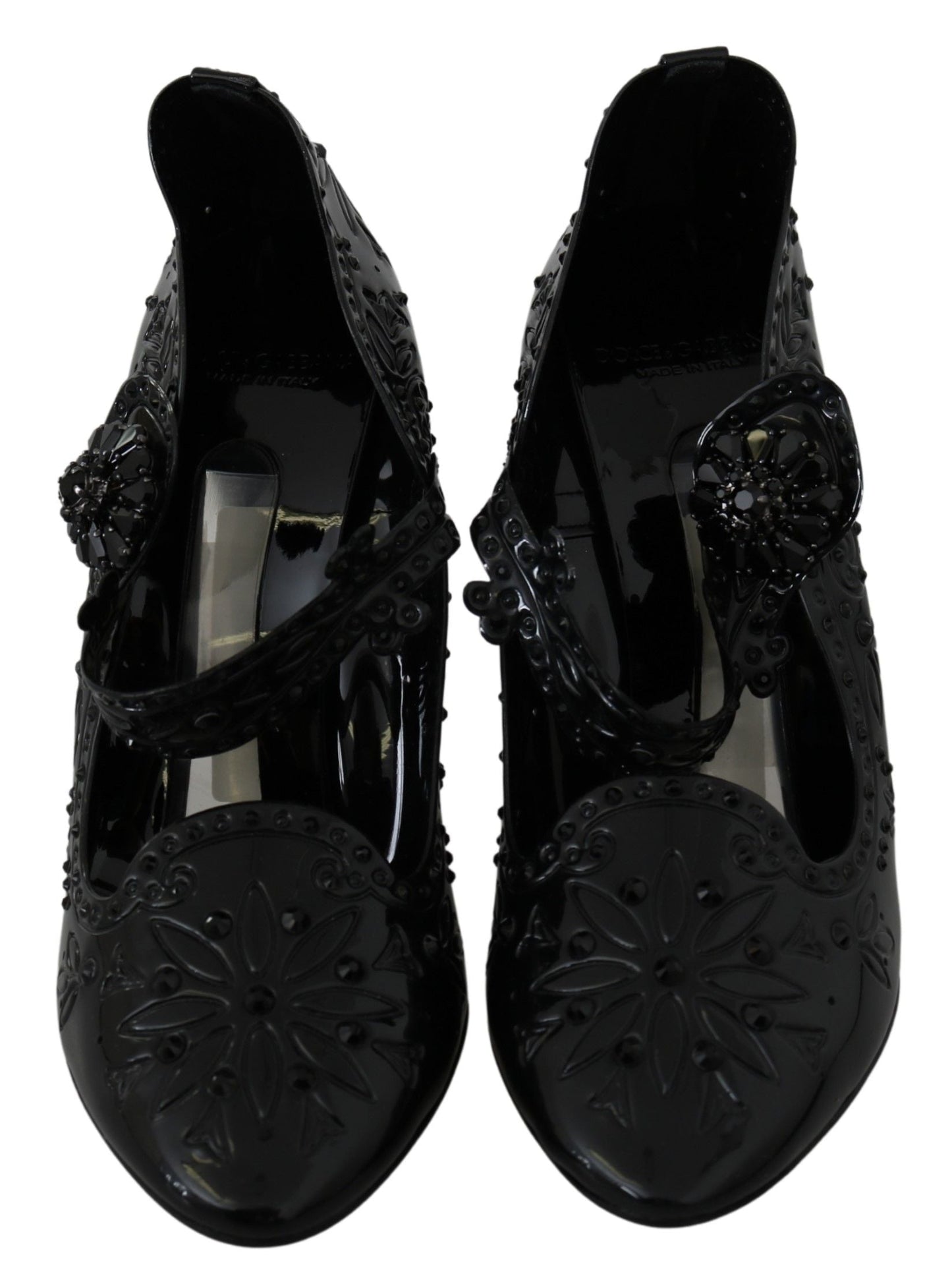 Dolce & Gabbana Black Floral Crystal CINDERELLA Heels Women's Shoes