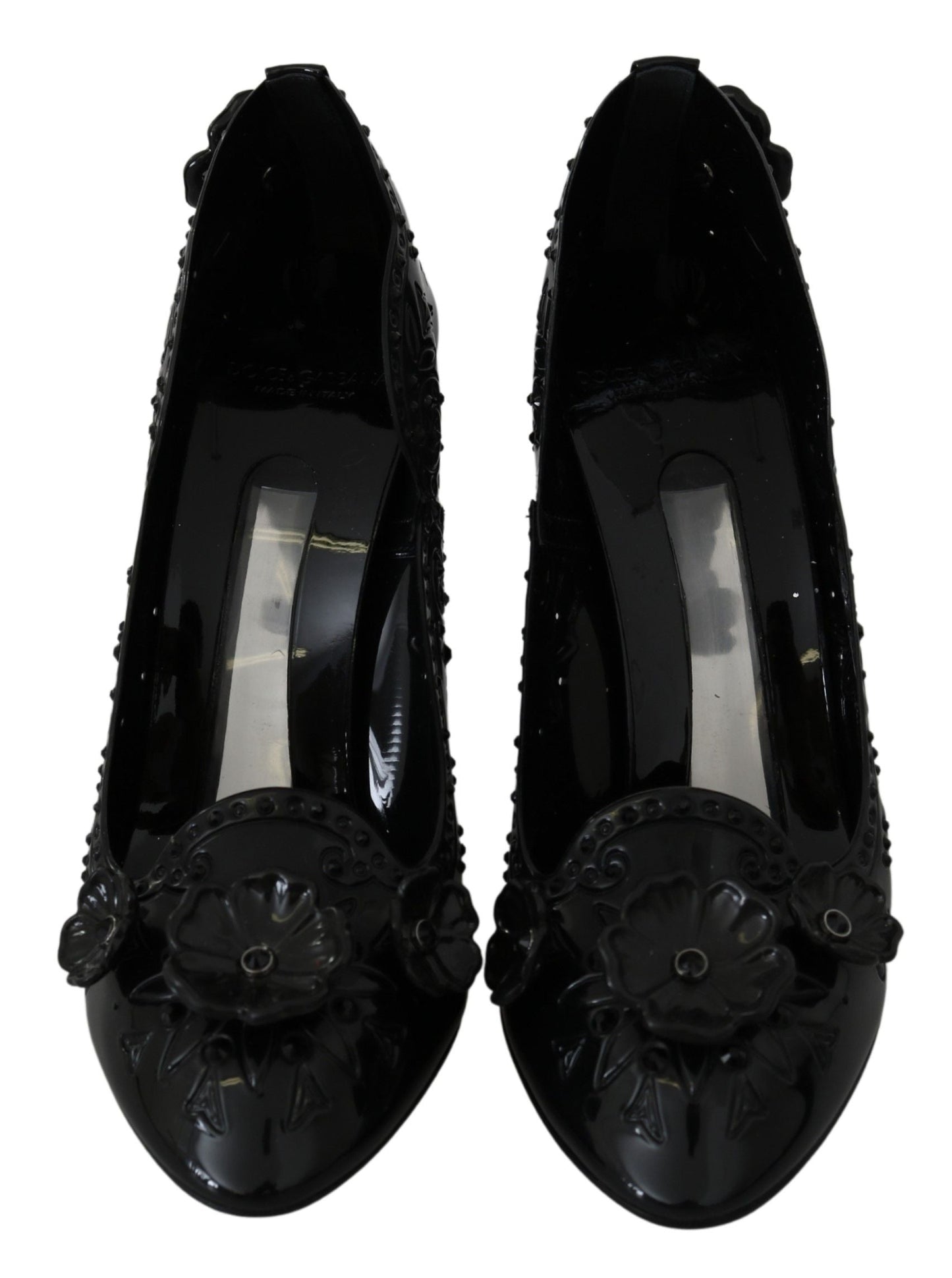 Dolce & Gabbana Black Floral Crystal CINDERELLA Heels Women's Shoes