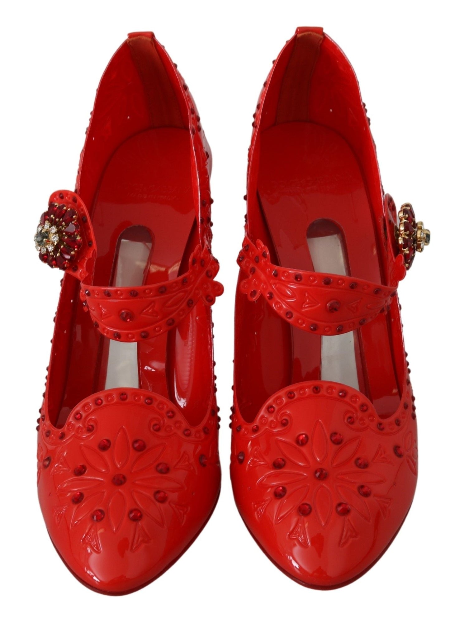 Dolce & Gabbana Red Floral Crystal CINDERELLA Heels Women's Shoes
