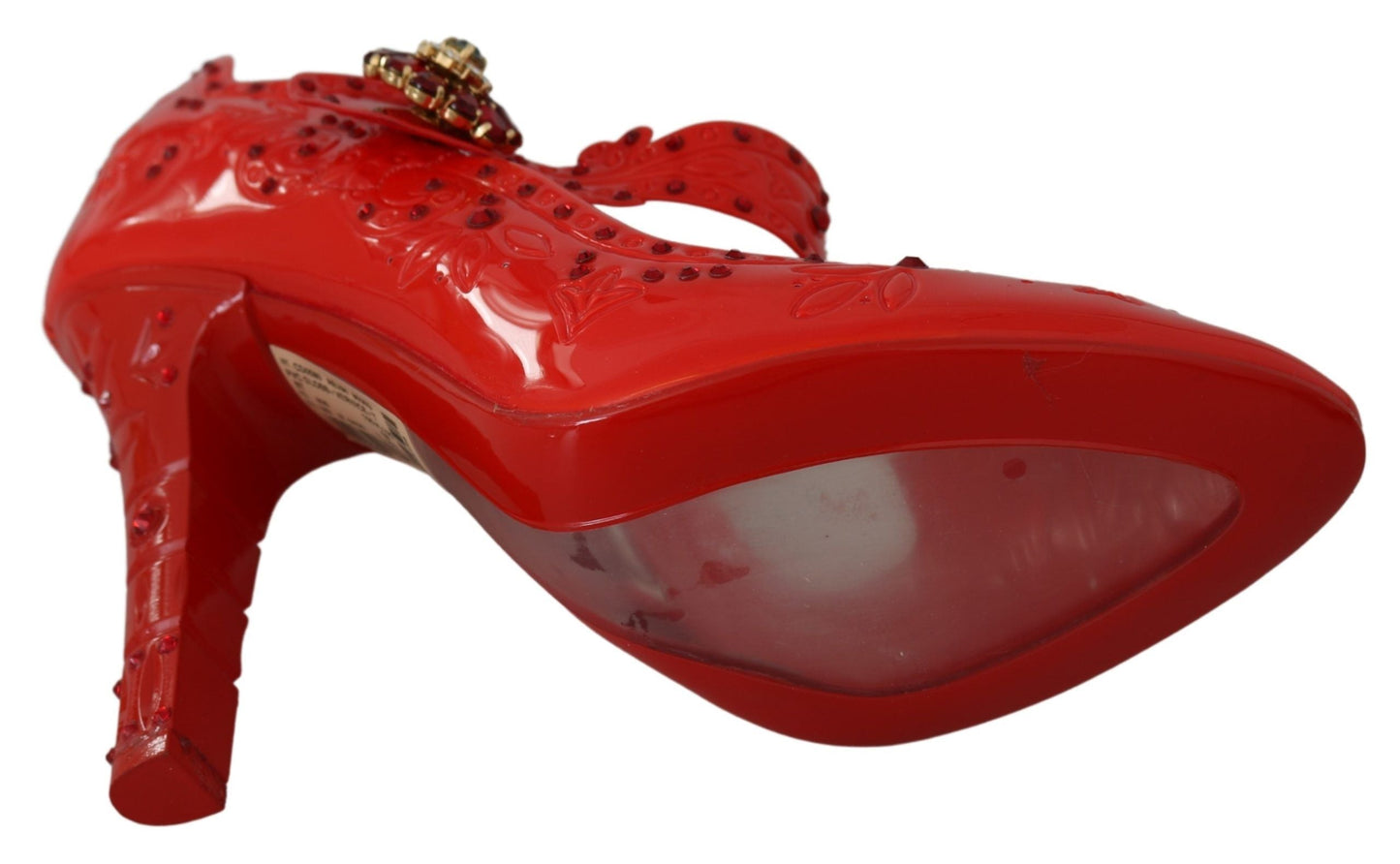 Dolce & Gabbana Red Floral Crystal CINDERELLA Heels Women's Shoes