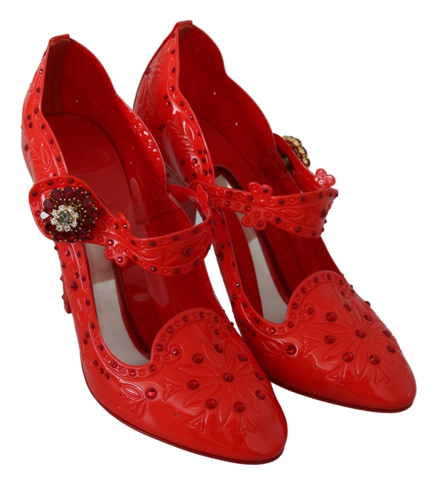 Dolce & Gabbana Red Floral Crystal CINDERELLA Heels Women's Shoes