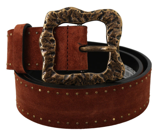 Dolce & Gabbana Brown Suede Leather Studded Baroque Men's Belt