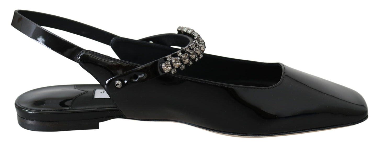 Jimmy Choo Black Patent Leather Mahdis Flat Women's Shoes