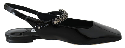 Jimmy Choo Black Patent Leather Mahdis Flat Women's Shoes
