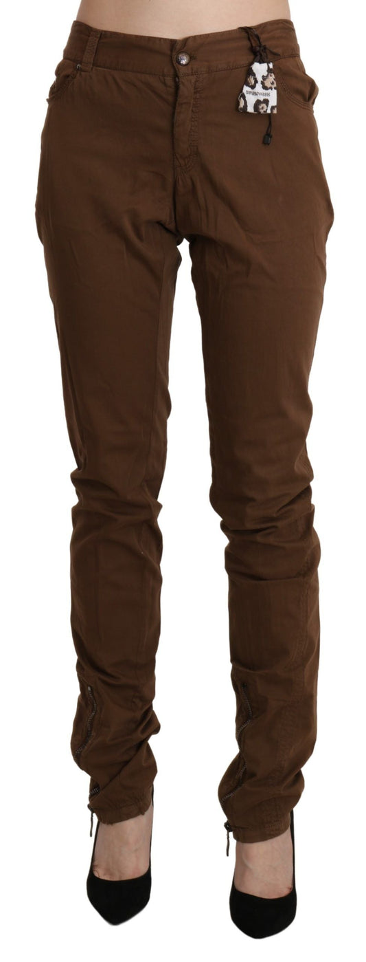 Ermanno Scervino Brown High Waist Skinny Trouser Cotton Women's Pants