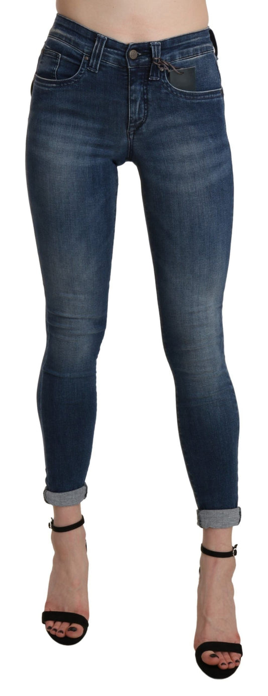 Ermanno Scervino Blue Washed High Waist Skinny Cropped Cotton Women's Jeans