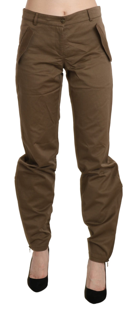 Ermanno Scervino Brown Mid Waist Straight Cotton Women's Pants