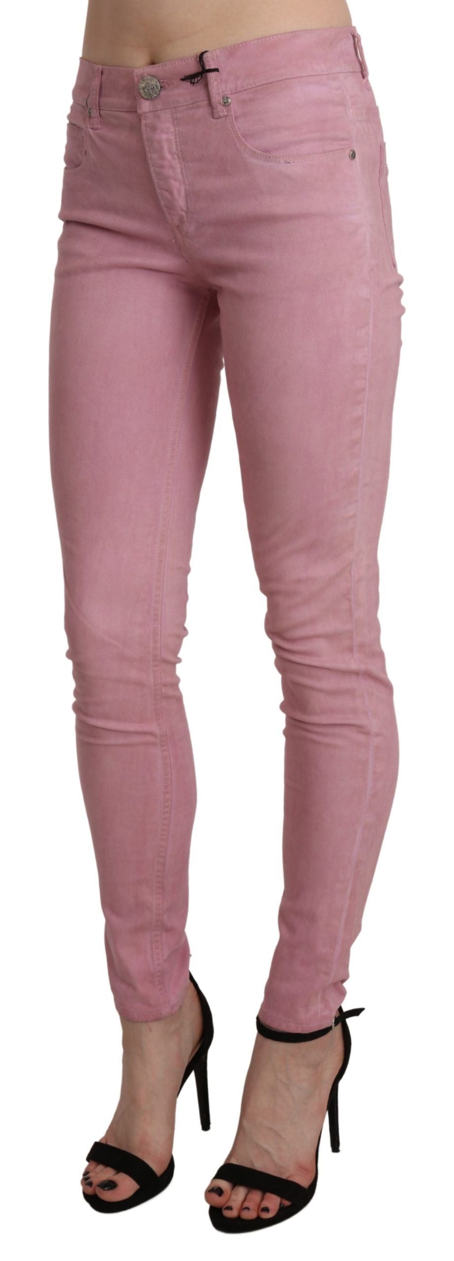 Acht Pink Mid Waist Skinny Stretch  Denim Women's Pant