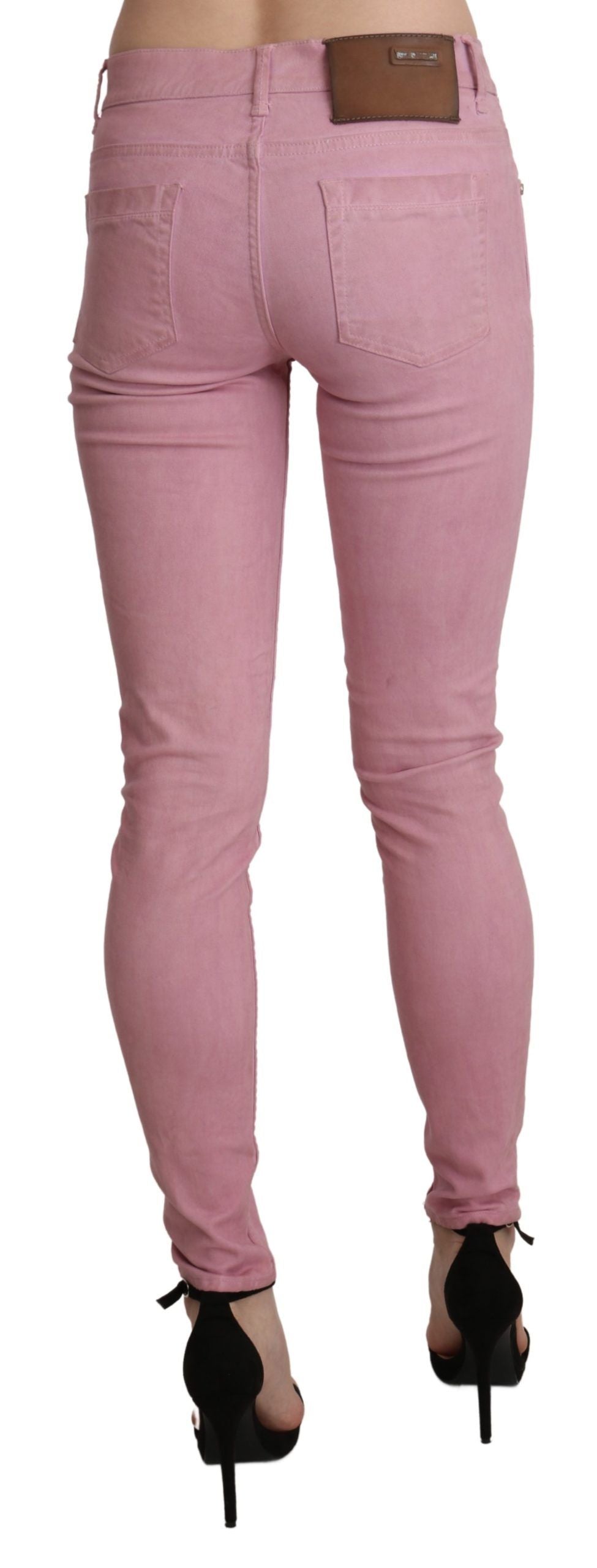 Acht Pink Mid Waist Skinny Stretch  Denim Women's Pant