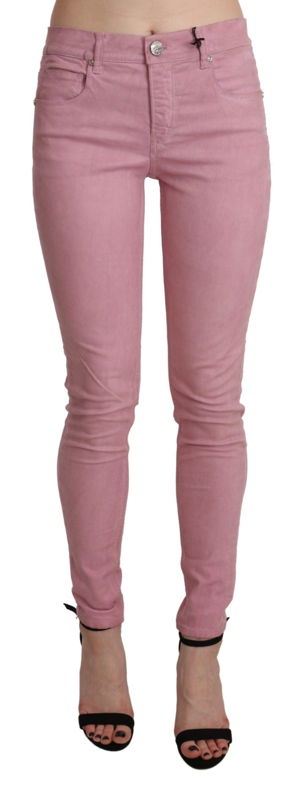Acht Pink Mid Waist Skinny Stretch  Denim Women's Pant