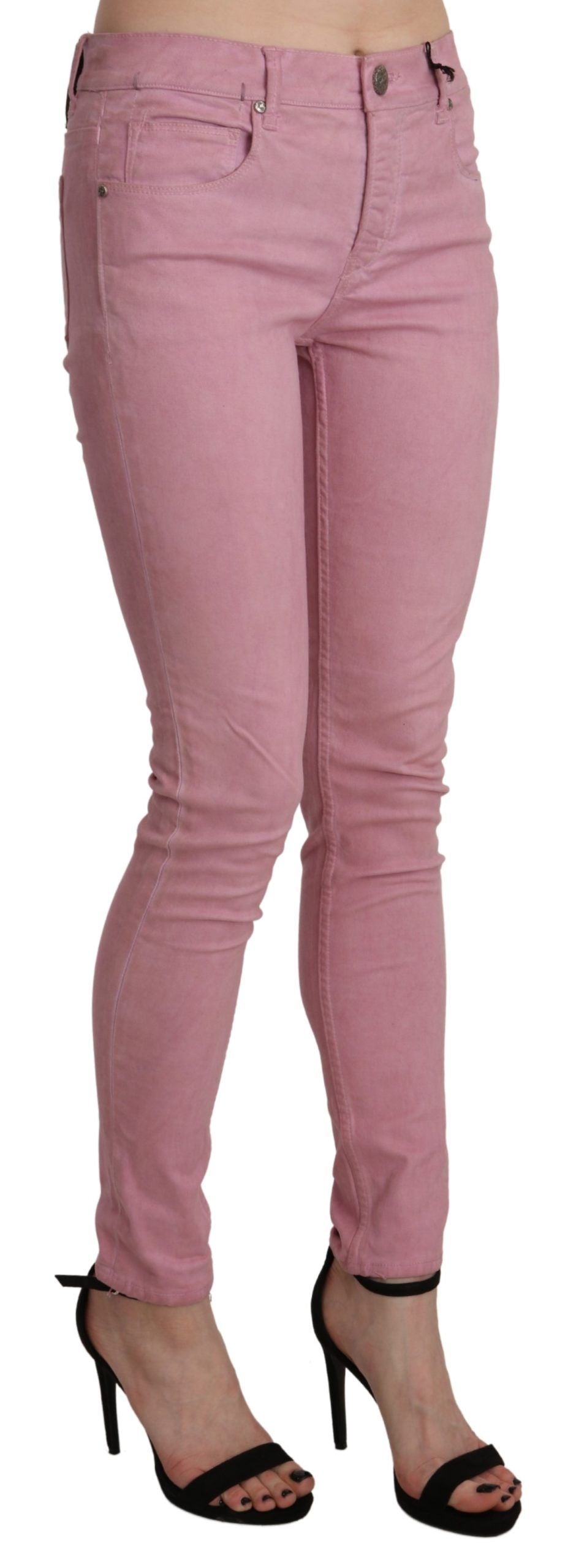 Acht Pink Mid Waist Skinny Stretch  Denim Women's Pant